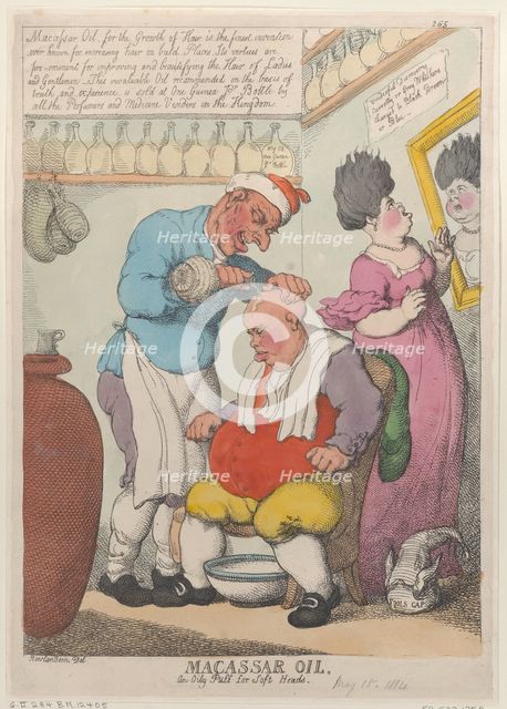 Macassar Oil, An Oily Puff for Soft Heads, March 15, 1814., March 15, 1814. Creator: Thomas Rowlandson.