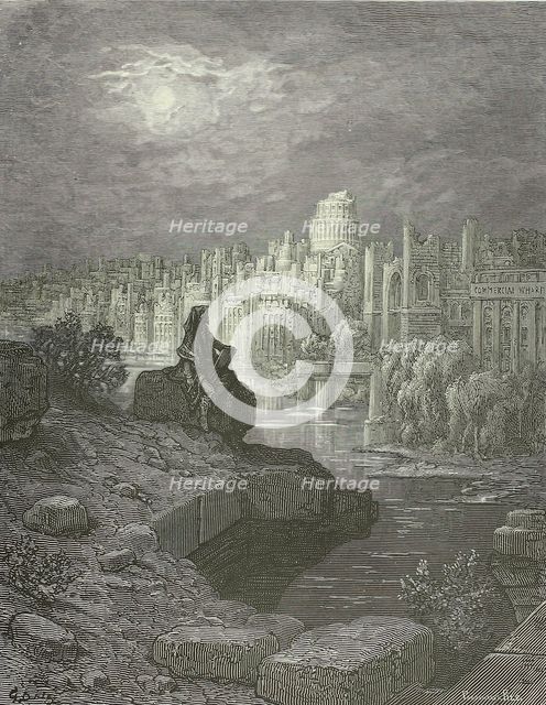 Macaulay's New Zealander contemplating the ruins of London, 1872. Creator: Stéphane Pannemaker.