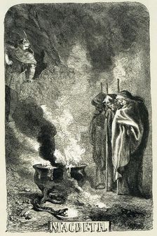 Macbeth visiting the three witches on the blasted heath, 1858. Artist: Sir John Gilbert