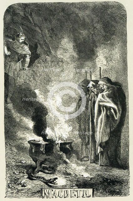 Macbeth visiting the three witches on the blasted heath, 1858. Artist: Sir John Gilbert