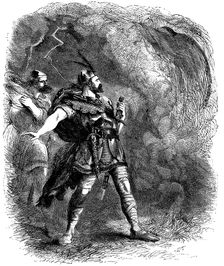 Macbeth and Banquo encountering the three witches, 1858. Artist: Sir John Gilbert