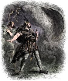 Macbeth and Banquo encountering the three witches, 1858. Artist: Sir John Gilbert