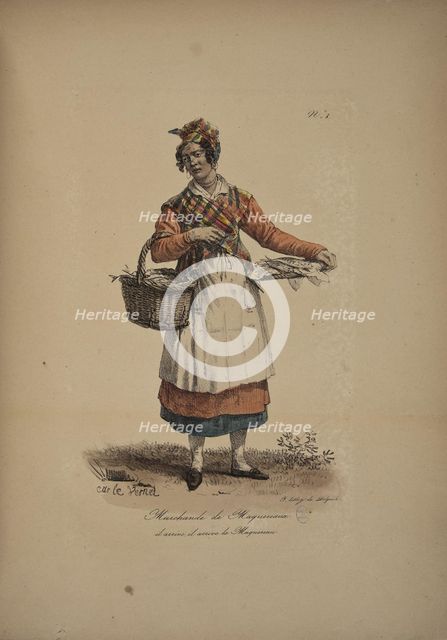 Mackerel seller. From the Series "Cris de Paris" (The Cries of Paris), 1815. Creator: Vernet, Carle (1758-1836).
