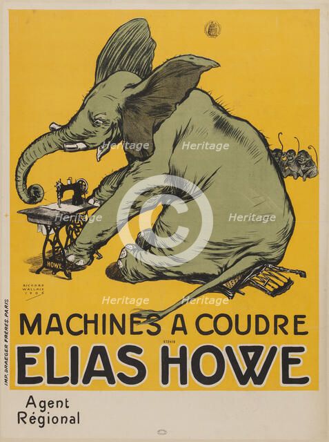 Machine à coudre Elias Howe, 1906. Creator: Wallace, Richard William (1872-1927).