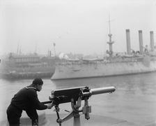 Machine gun at Brooklyn Navy Yard, between 1890 and 1901. Creator: Unknown
