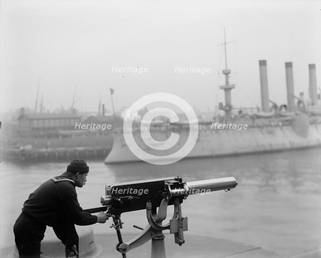 Machine gun at Brooklyn Navy Yard, between 1890 and 1901. Creator: Unknown.