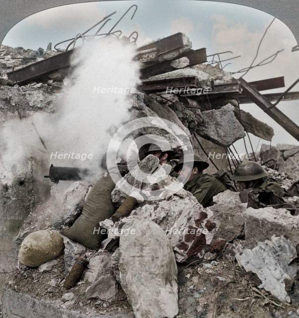 Machine gun nest, Poelcappelle, Belgium, World War I, 1914-1918. Artist: Realistic Travels Publishers.