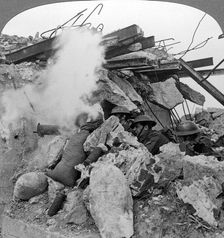 Machine gun nest, Poelcappelle, Belgium, World War I, 1914-1918.Artist: Realistic Travels Publishers