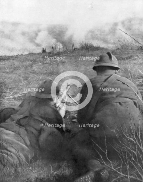 Machine gunners at the edge of Hangard Wood, Picardy, France, 28 April 1918, (1926). Artist: Unknown