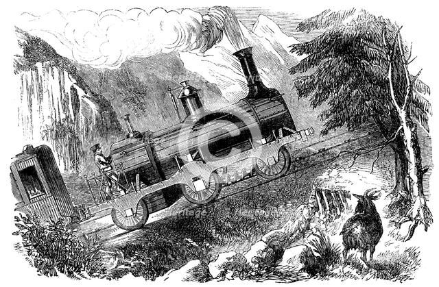 Machine locomotive with a snail, invented by engineer Grassi, to climb steep slopes, engraving fr…
