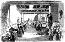 Machine Room in a Steam Sewing Factory, 1854. Artist: Anon