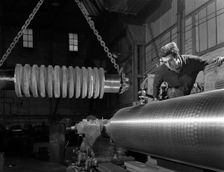 Machining industrial rollers at the Wombwell Foundry & Engineering Co, South Yorkshire, 1963. Creator: Michael Walters