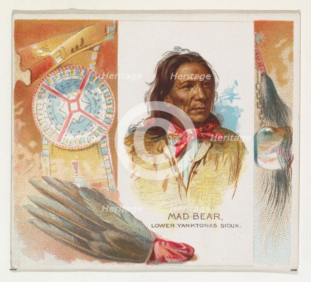 Mad Bear, Lower Yanktonas Sioux, from the American Indian Chiefs series (N36) for Allen & ..., 1888. Creator: Allen & Ginter.
