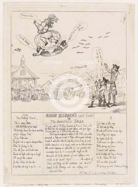 Madam Blubber's Last Shift or The Aerostatic Dilly, April 29, 1784., April 29, 1784. Creator: Thomas Rowlandson.