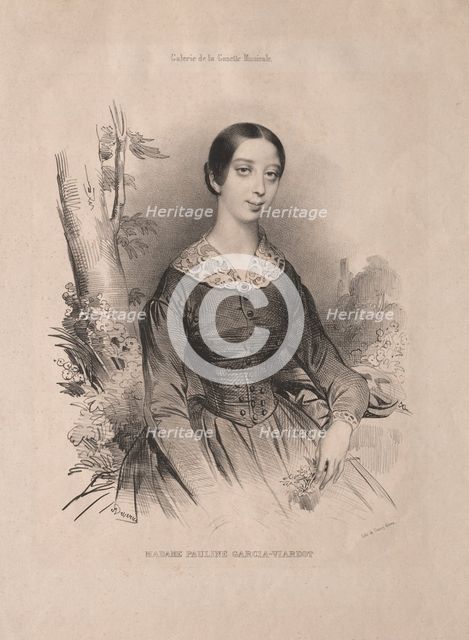 Madam Pauline Garcia-Viardot, 1840. Creator: Achille Devéria (French, 1800-1857); Galerie de la Gazette Musicale of October 25, 1940 to illustrate an article by H. Blanchard on Pauline and Eugénie Garcia.