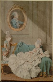 Madame Millin du Perreux and Her Son, with a Painted Portrait..., c. 1760. Creator: Louis Carmontelle (French, 1717-1806)