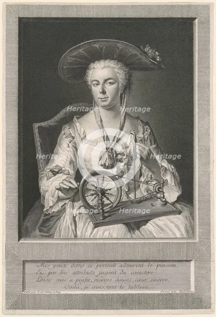Madame Arlon Spinning Silk, 1739. Creator: Jean Joseph Balechou.