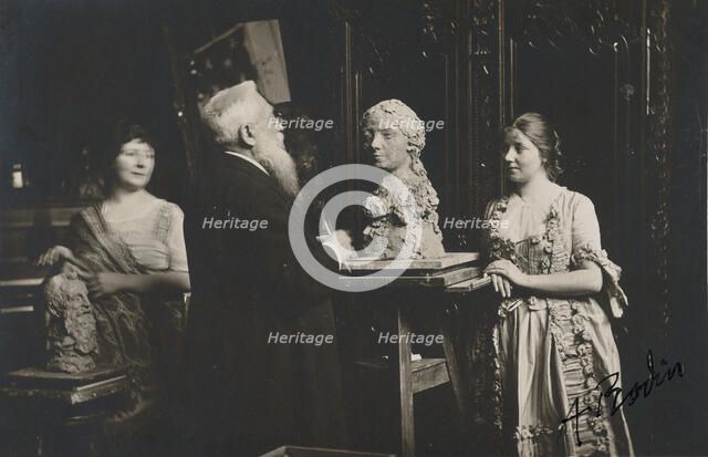 [Madame Bardey, Rodin and Henriette, 31 Rue Campagne-Premiere, Paris], 1915-1916. Creator: Eugène Druet.