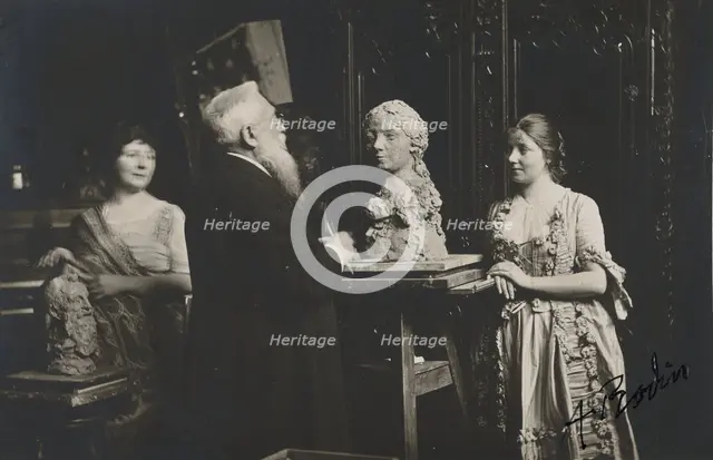 [Madame Bardey, Rodin and Henriette, 31 Rue Campagne-Premiere, Paris], 1915-1916. Creator: Eugène Druet.