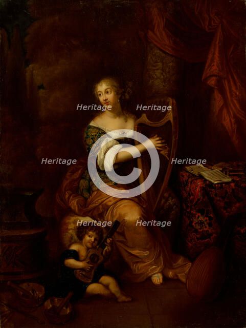Madame de Montespan playing the Harp, . Creator: Netscher; Caspar; (after) (1639-1684).