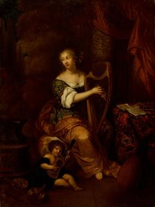 Madame de Montespan playing the Harp, . Creator: Netscher; Caspar; (after) (1639-1684)