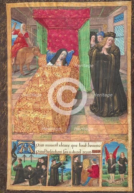 Madame de Balsac on Her Deathbed; Ovid, Excerpts from Heroides, about 1493. Creator: Master of the Chronique Scandaleuse.