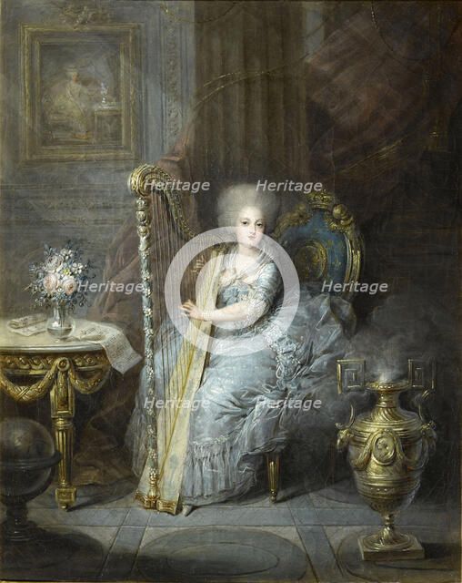 Madame Élisabeth playing the harp. Artist: Leclercq, Charles Emmanuel Joseph (1753-1821)