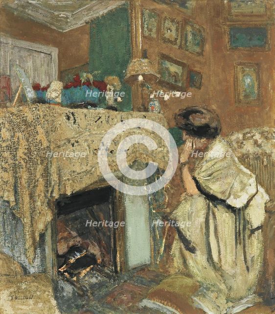Madame Hessel by the fireplace, 1917-1918. Artist: Vuillard, Édouard (1868-1940)