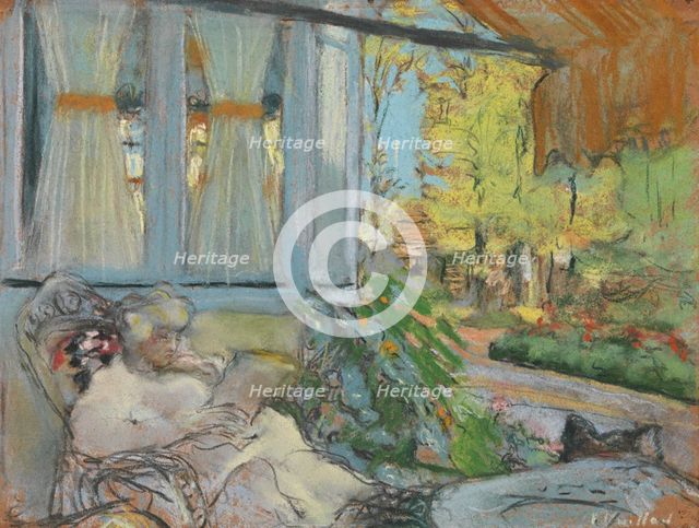 Madame Hessel reading on Cézanne's enclosed terrace.