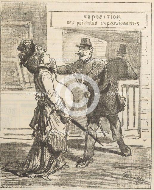 Madame, it is not advisable to enter!. Le Charivari, April 16, 1877, 1877. Creator: Cham (Amédée Charles de Noé) (1819-1879).