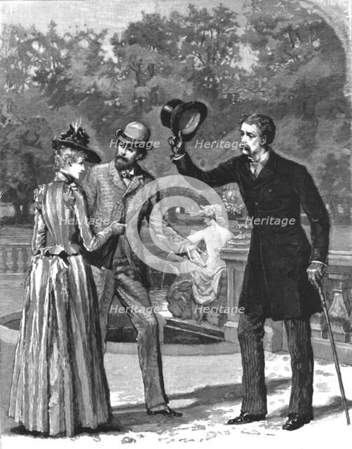 '" Madame Leroux"; By Francis Eleanor Trollope; He was accompanied by a tall spare man...', 1890. Creator: Percy Macquoid.