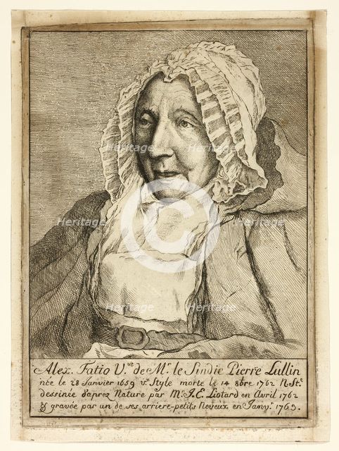 Madame Pierre Lullin-Fatio, 1763, after a drawing dated April 1762. Creator: François Jalabert.