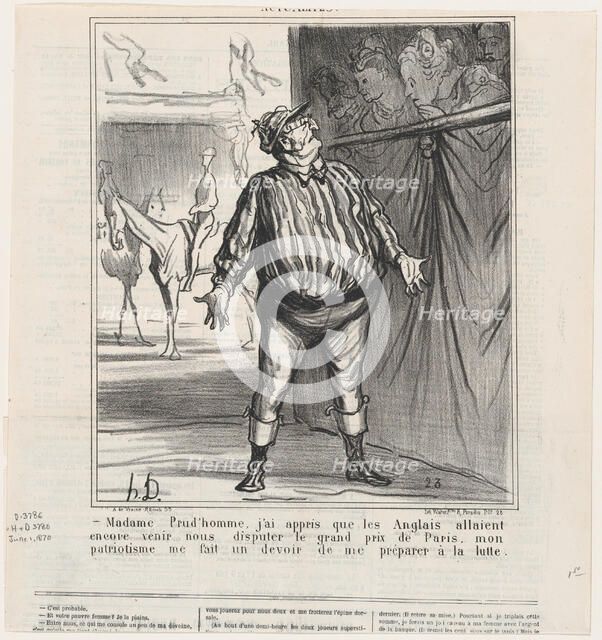 Madame Prudhomme, j'ai appris que les Anglais allaient encore disputer..., 1870. Creator: Honore Daumier.