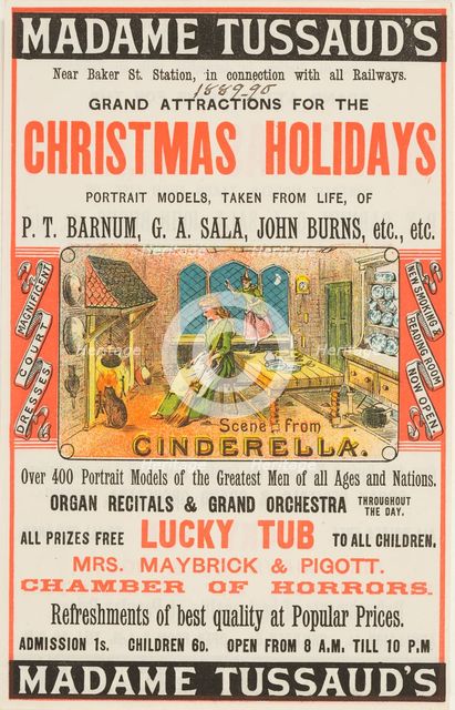 Madame Tussauds Christmas Holidays advertisement, 1889. Creator: Unknown.