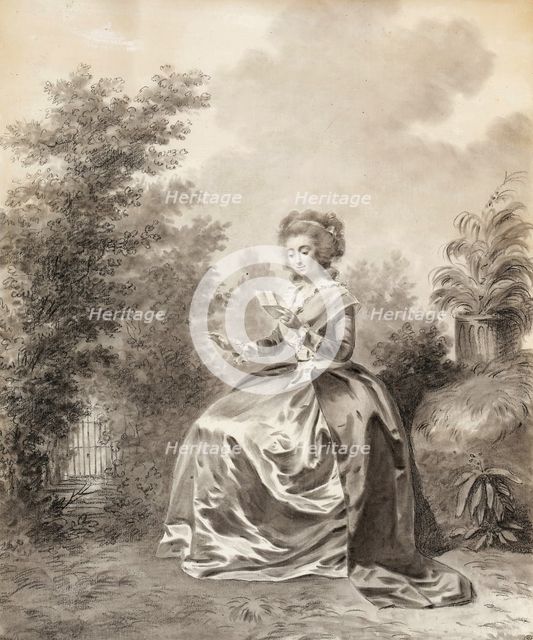 Madame Vigée Le Brun Seated in a Garden Reading a Letter, 1783. Creator: Lemoine, Jacques-Antoine-Marie (1751-1824).