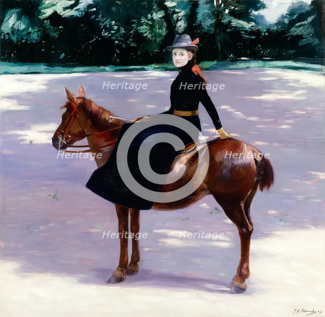 Mademoiselle Meuriot on her pony, 1889. Creator: Jacques Emile Blanche.