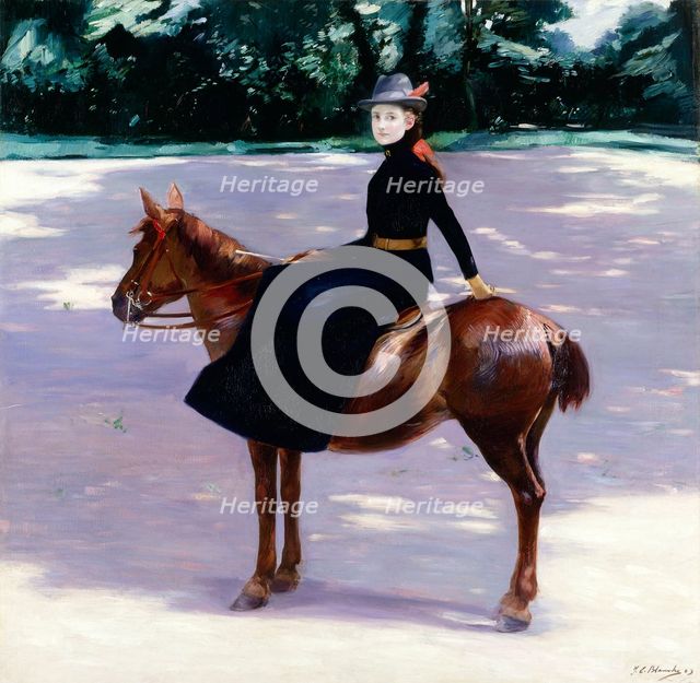 Mademoiselle Meuriot on her pony, 1889. Creator: Jacques Emile Blanche.