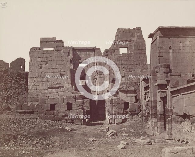 Madinet Habu, Exterior of the Entrance Gate of Mortuary Temple of Ramesses III, late 19th century. Creator: Henri Bechard.