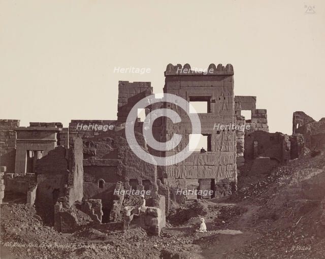 Madinet Habu, Interior of the Entrance Gate of Mortuary Temple of Ramesses III, late 19th century. Creator: Henri Bechard.