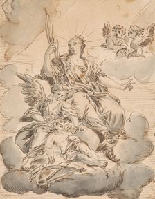 Madonna with angels on the clouds, 2nd half 18th century. Creator: Paul Troger
