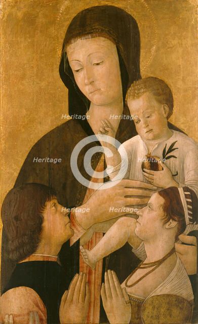 Madonna with child and two donors, 1460. Artist: Bellini, Gentile (ca. 1429-1507)