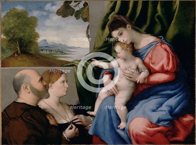Madonna with child and two donors, 1525-1530. Artist: Lotto, Lorenzo (1480-1556)