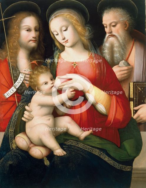 Madonna with Child and Saints John the Baptist and Jerome, Early 16th century. Artist: Piccinelli, Andrea (ca. 1485-1519)