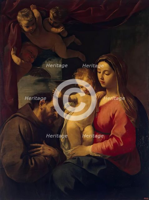 Madonna with Child and St Francis of Assisi, 1650. Creator: Simone Cantarini.