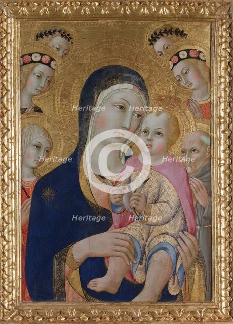 Madonna with Child, Saints Apollonia and Bernardino and four angels, ca 1460. Artist: Sano di Pietro (1406-1481)