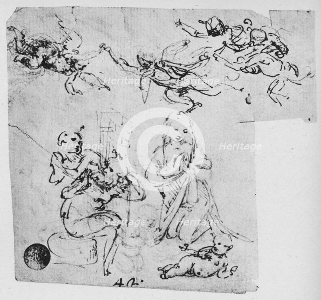 'Madonna Adoring the Infant Christ and Other Figures', c1480 (1945). Artist: Leonardo da Vinci.