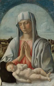 Madonna Adoring the Sleeping Child, early 1460s. Creator: Giovanni Bellini