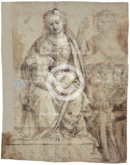 Madonna and Child, a Warrior Saint (Michael?), and a Group of Worshippers, 1565/70. Creator: Bernardino Lanino.