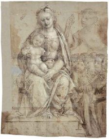 Madonna and Child, a Warrior Saint (Michael?), and a Group of Worshippers, 1565/70. Creator: Bernardino Lanino