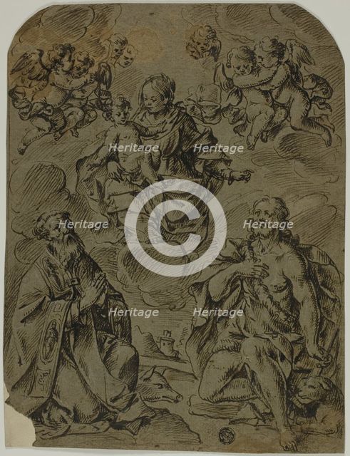 Madonna and Child Adored by Saints Anthony and John the Baptist, 1600/1625. Creator: Unknown.